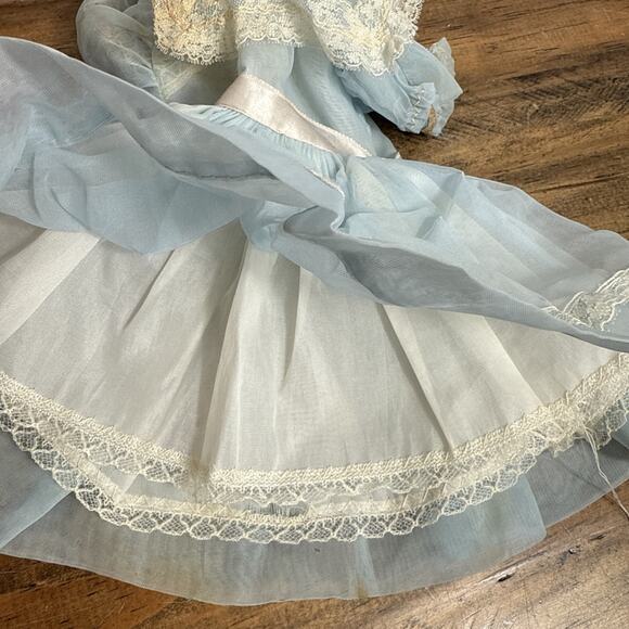 Vintage Shirley Temple Doll Dress Pastel Blue White Lace Circle Skirt Ideal Toy - Picture 8 of 10